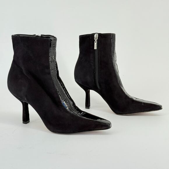 Schutz Suede Patent Ankle Boots Pointed Toe Size 6.5 B Stiletto 90s Glam Brazil - Picture 1 of 9